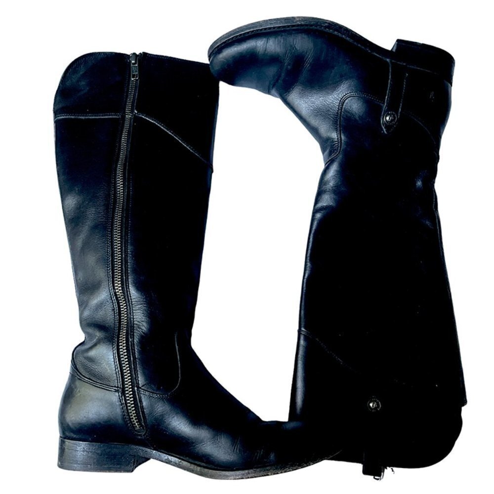 Frye Melissa Tab Black Leather Tall Knee High Side Zip Riding Boots Women's 6 - Picture 3 of 11